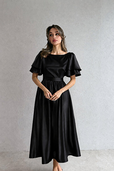 ESSEDRESS Lisa Kadın Saten Abiye Sıyah