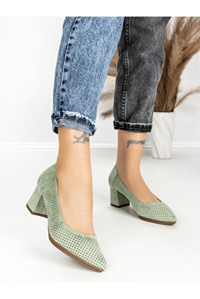 Annalise Pantofi cu toc gros verzi din material textil Vanzia