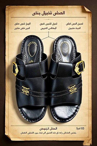 Saudi Step صنادل رجالية من الجلد الطبيعي، مع مشبك قابل للتعديل ودعم للقوس ونع...