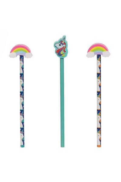 CATIANO Creioane Fancy cu Radiera Topper Curcubeu Unicorn - 3buc