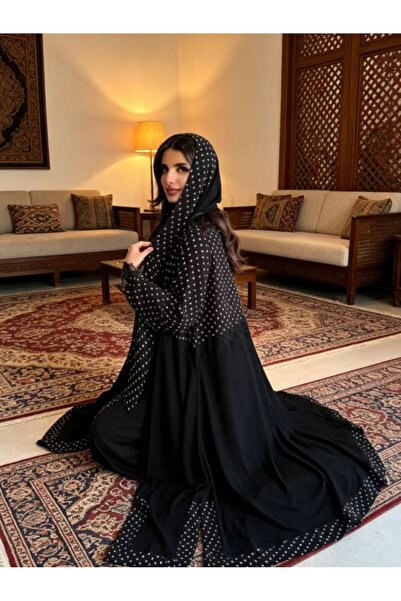 Classy She Polka Dot Lace Trim Abaya Set (With Matching Headscarf)
