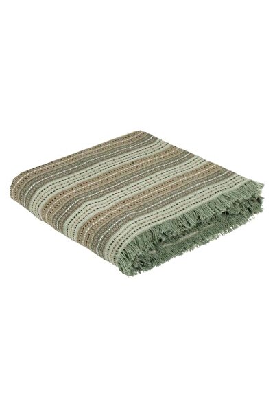 CATIANO Cuvertura Decorativa din Bumbac cu Dungi Verzi Menta cu Ciucuri pentr...