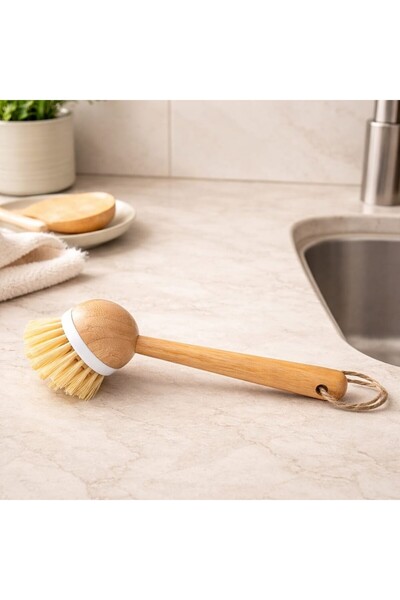 Ekostem Bamboo Handle Hard Tip Cleaning Brush Multi-Purpose Kitchen Bathroom Sink Tile Cleaning Brush