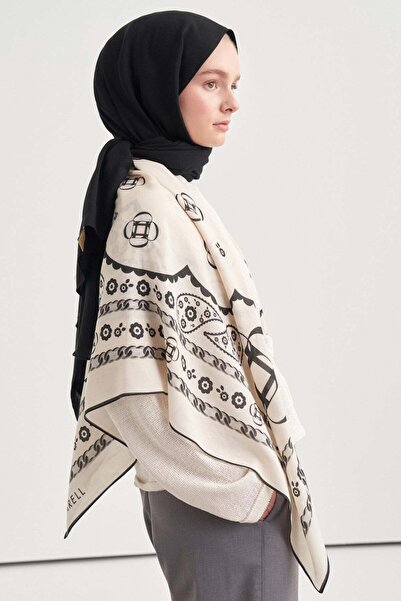 carell Riva Desen Norena Wool Shoulder Shawl Ecru