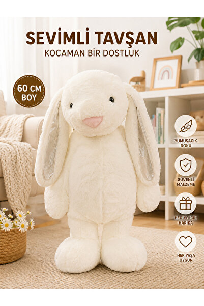 Genel Markalar 60 CM Büyük Peluş Tavşan Oyuncak – Yumuşak Sevimli Tavşan – Be...