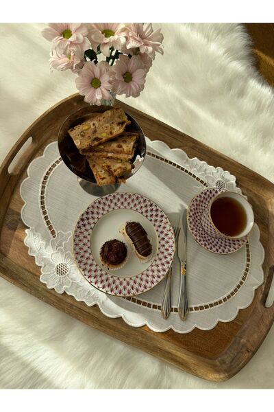 QBR Home 49X35Cm Embroidered Cut-Out Hole Tray Cover. Oval Flower Model