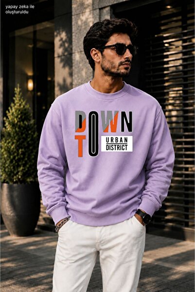 caddekombin Men's Downtown Urban District Orange Detailed Typography Printed ...