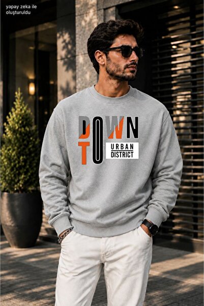 caddekombin Men's Downtown Urban District Orange Detailed Typography Printed ...