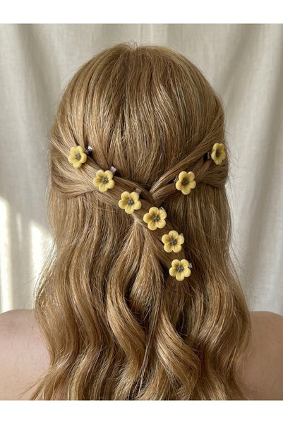 BURÇİN AKSESUAR 8 Pieces of Flower Figured Hair Earrings Hair Ornament Clips