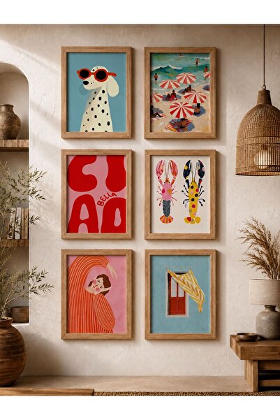 woodhomeworks 6 Pieces Wooden Framed Painting Framed Artistic Modern Wall Decor