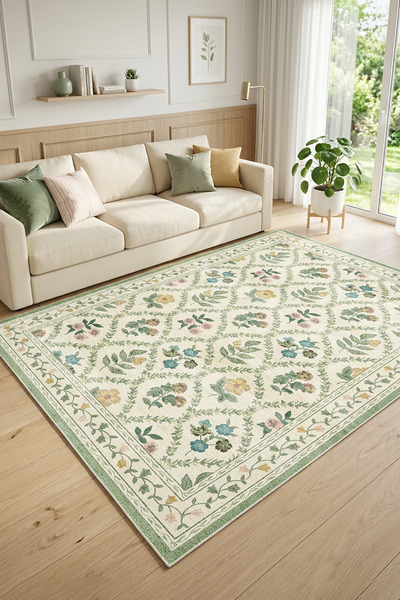 Decomia Home Dijital Kaymaz Yıkanabilir Çiçek Desenli Salon Halısı Mutfak Halısı Koridor Halısı