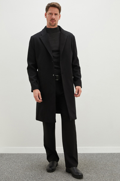 Fulla Moda Buttoned Double-Breasted Collar Long Cashmere Coat