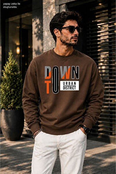 caddekombin Men's Downtown Urban District Orange Detailed Typography Printed ...