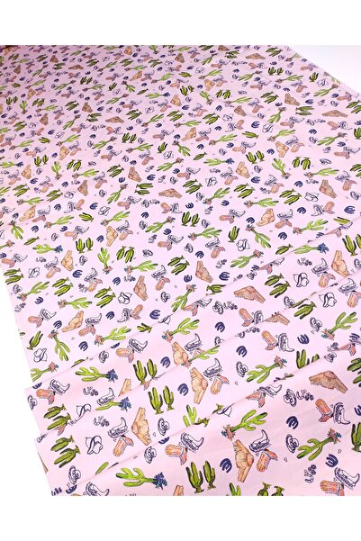Kumaş Parça Pink with Colorful Patterned Elastane Stretch Cotton Satin Woven ...