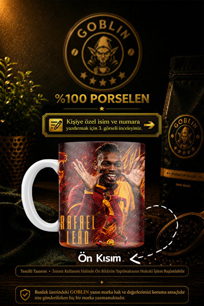 Goblin Kişiye Özel isimli Sarı Kırmızı Rafael Leao Dijital imzalı Porselen Ku...
