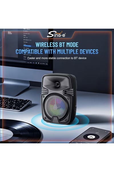 singe مكبر صوت بلوتوث صغير Sing-e ZQS1328S مع مكبر صوت 3 بوصة، عمر بطارية طوي...