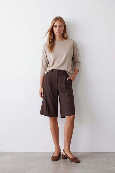 Trend Alaçatı Stili Women's Beige Crew Neck Half Sleeve Knitwear Blouse Alc-X...