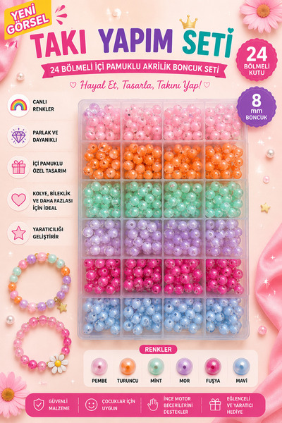By MO Accessories 6 Colors 8 mm Colored Acrylic Beads with Cotton Inside Jewe...