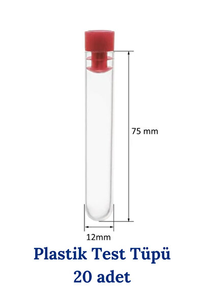Mr. Crowley Plastik Test Tüpü 12mm x 75mm 20 adet Kapaklı Santrifüje Uygun De...