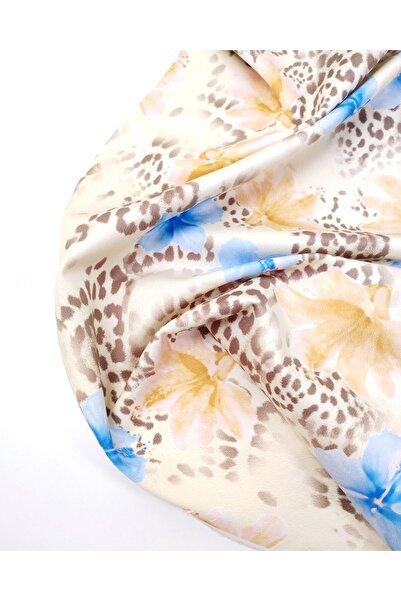 Kumaş Parça Blue Yellow Floral Patterned Tight Knit Diver Jersey Fabric for D...