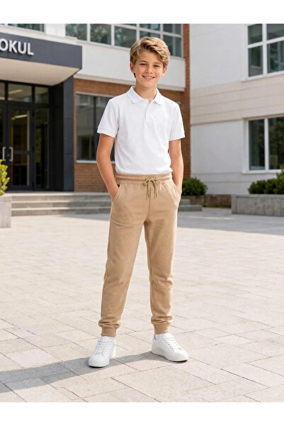 kidstalya Unisex Children's Ribbed Long Sweatpants - Beige
