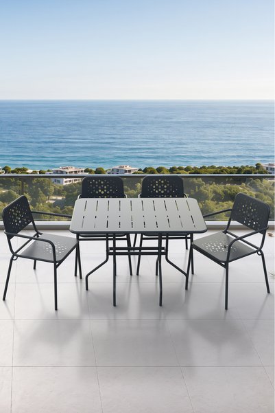 Evdemo Delphin 4 Kişilik Metal Bahçe Balkon Mutfak Masa Takımı Antrasit