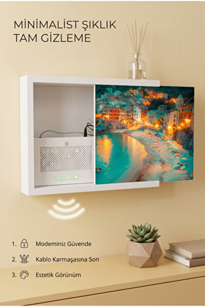 wudie Sürgülü Ahşap Modem Saklama Kutusu Dekoratif Kablo Gizleme Duvara Monte...