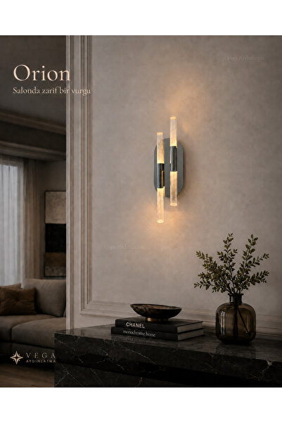 VEGA AYDINLATMA Orion Silver - Krom 45x12 cm Pilli ve Elektrikli Dekoratif Duvar Aplik