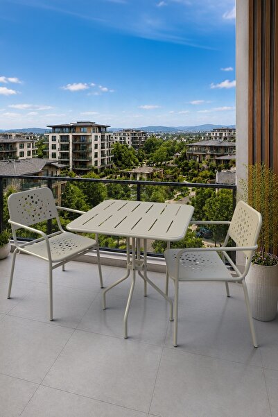 Evdemo Delphin 2 Kişilik Metal Bahçe Balkon Mutfak Masa Takımı Cappuccino