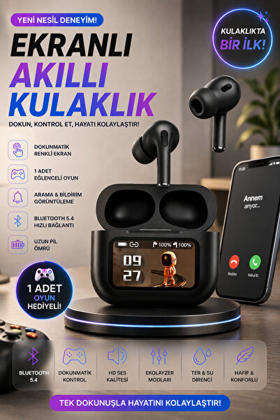 Happy Owl Ekranlı Bluetooth Kulaklık Dokunmatik Akıllı Şarj Kutusu, Oyunlu, A...