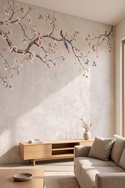 dreamwall Kuşlu Sarkıt Kiraz Çiçeği Tek Parça Tekstil Duvar Kağıdı