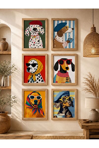 woodhomeworks 6 Pieces Wooden Framed Painting Framed Artistic Modern Wall Decor