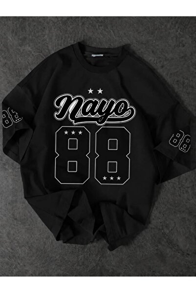 classy moda Μαύρο μπλουζάκι Unisex Oversize College Style με στάμπα αριθμών