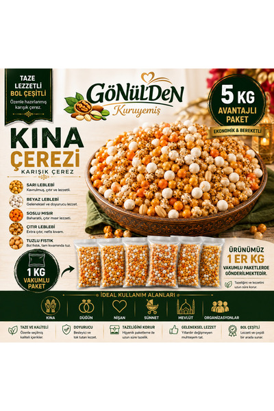 GÖNÜLDEN KURUYEMİŞ KINA ÇEREZİ 5KG KARIŞIK ÇEREZ DÜĞÜN NİŞAN MEVLÜT SÜNNET OR...