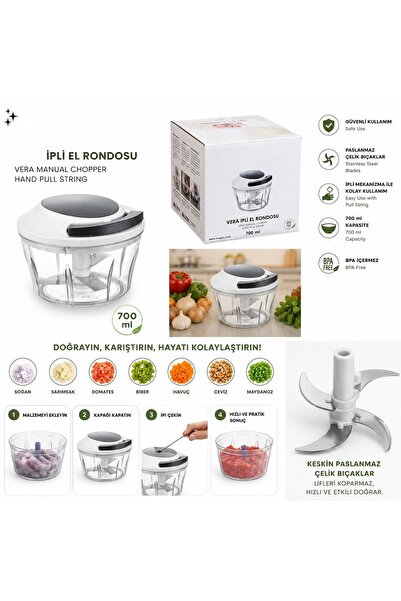 Ceylan Yolu Awm İpli El Rondosu 700 ml Manuel Doğrayıcı – Paslanmaz Çelik Bıç...