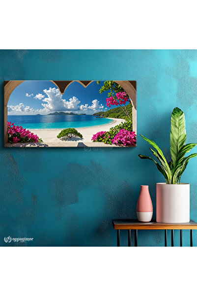 oppanimor Yatay Panoramik Kanvas Tablo Pencereden Deniz Manzara Tablosu Ev Of...
