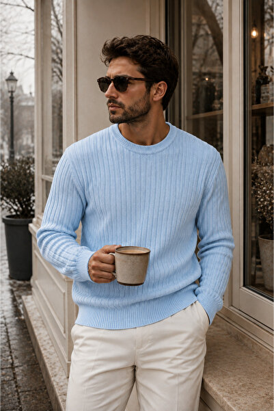 legends butik Men's Premium Ribbed Knitwear Sweater Crew Neck Slim Fit Winter...