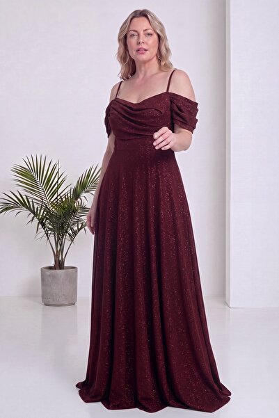 zks grup tekstil Women's Plus Size Evening Dress Off-Shoulder Glittery Strap ...
