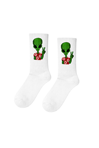 CARNAVAL SOCKS Uzaylı Nakışlı 6'lı Kutulu Çorap Seti – Siyah Beyaz Tenis