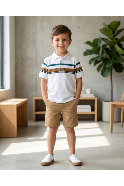 BABIES & More Striped Polo Collar T-Shirt
