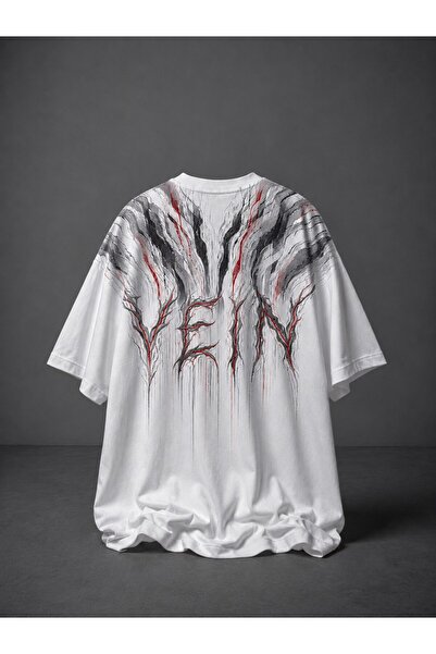 Slatra Men's White Vein Printed Oversize Tshirt