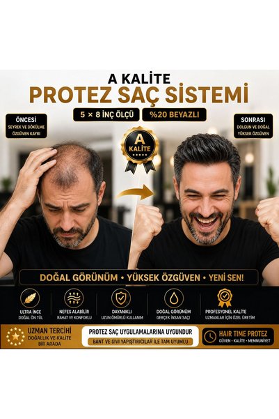 Hairtime PROTEZ SAÇ 5X8 İNÇ %20 BEYAZ DOĞAL GÖRÜNÜMLÜ GERÇEK SAÇ HAIR SYSTEM ...