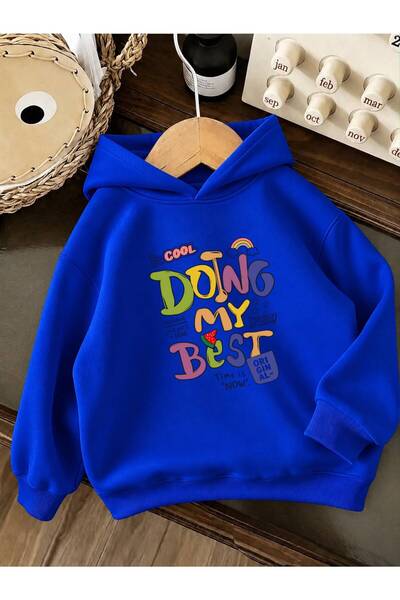 BENROMA 3 Yarn Combed Cotton Doing My Best Printed Unisex Children's Hooded S...