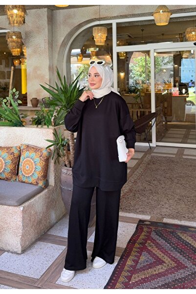 nurvina modest wear Σετ Παντελονιού Τεσσέτουρ από Ύφασμα Modal Oversize Μαύρο