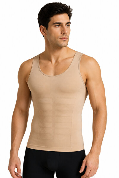 westicgiyim Men's Corseted Athlete Undershirt Skin Color Abdominal Waist Tigh...