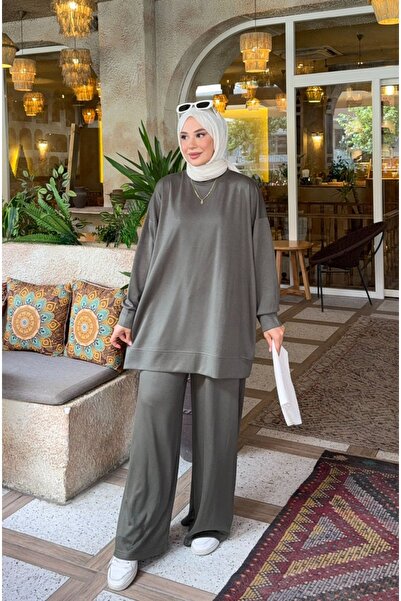 nurvina modest wear Σετ Παντελονιού Χακί από Ύφασμα Modal Oversize με Ενδυμασ...