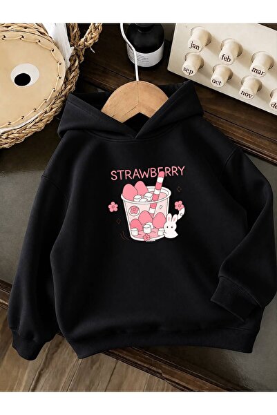 BENROMA 3 Yarn Combed Cotton Strawberry Printed Unisex Children's Hooded Swea...