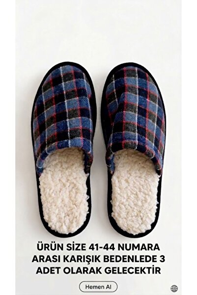 NOXMARK Plaid Pattern with Fur Inside, 3-Pack Winter Men's House Slippers, Dowry Guest Slippers