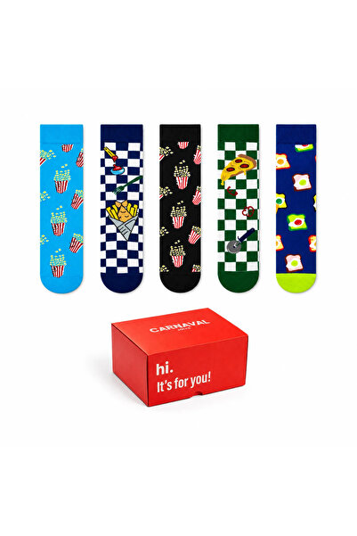 CARNAVAL SOCKS Fast Food Desenli 5'li Kutulu Çorap Seti – Pizza, Patates ve M...