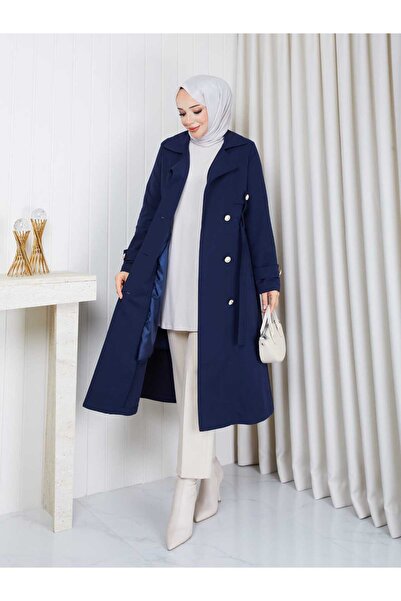 Vibeys Moda Keten Kumaş İçi Astarlı Araboy Kadın Trençkot